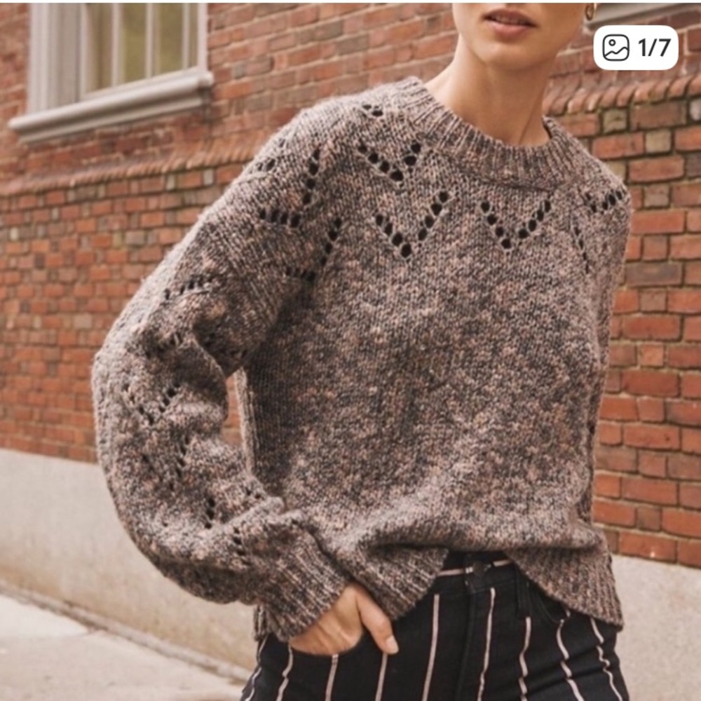 Madewell Pointelle Bubble Sleeve Crewneck Sweater